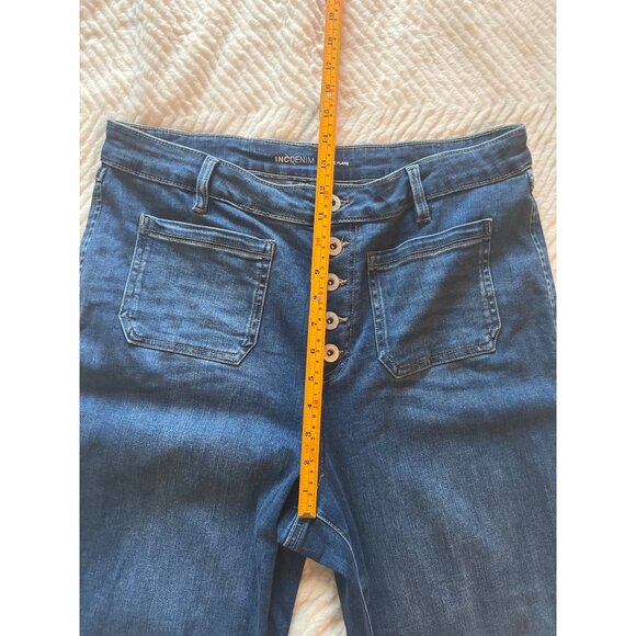 INC High Rise‎ Flare Jeans Size 14 – Stretchy Dark Wash Button Fly Denim - Picture 7 of 12